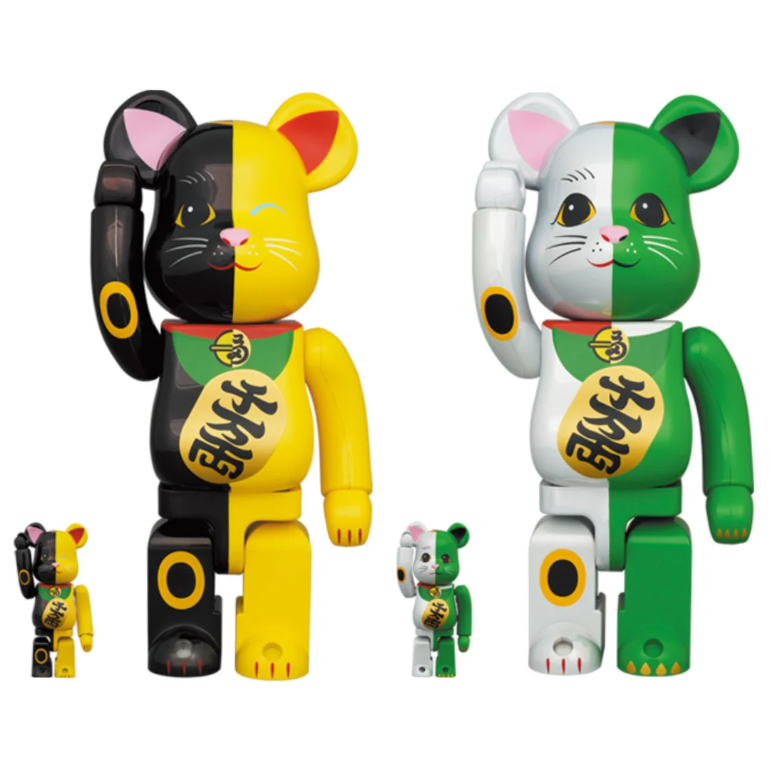 BE@RBRICK Manekineko White x Green & Manekineko Black x Yellow 100% & 400% - Image 2