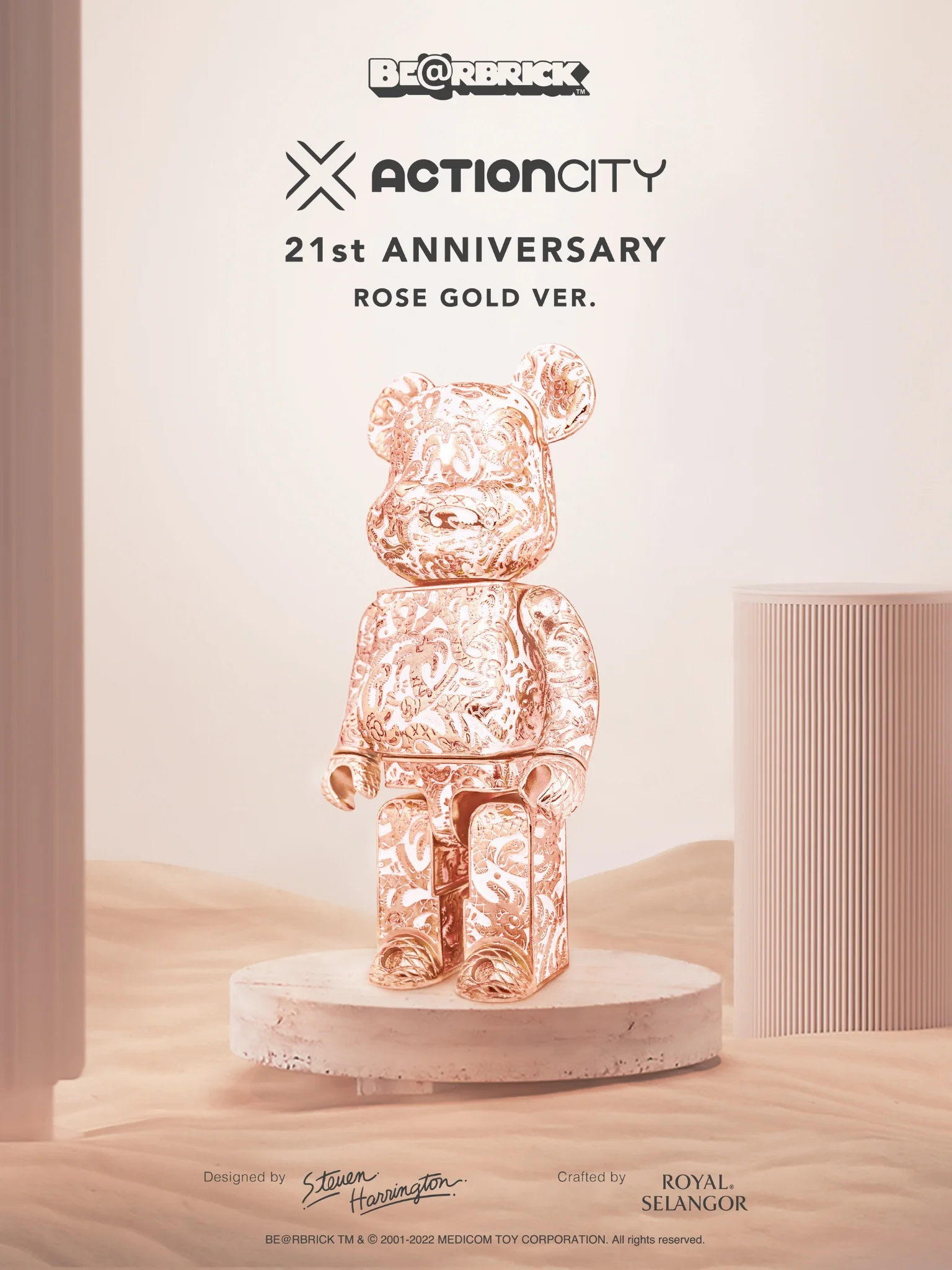 Bearbrick Royal Selangor x Steven Harrington Rose Gold
