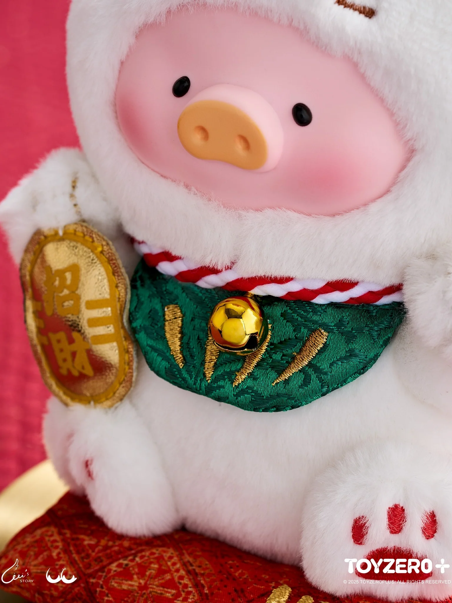 LuLu the Piggy - “Lucky Meow On My Hand” Vinyl Face Plush Keychain - Image 2