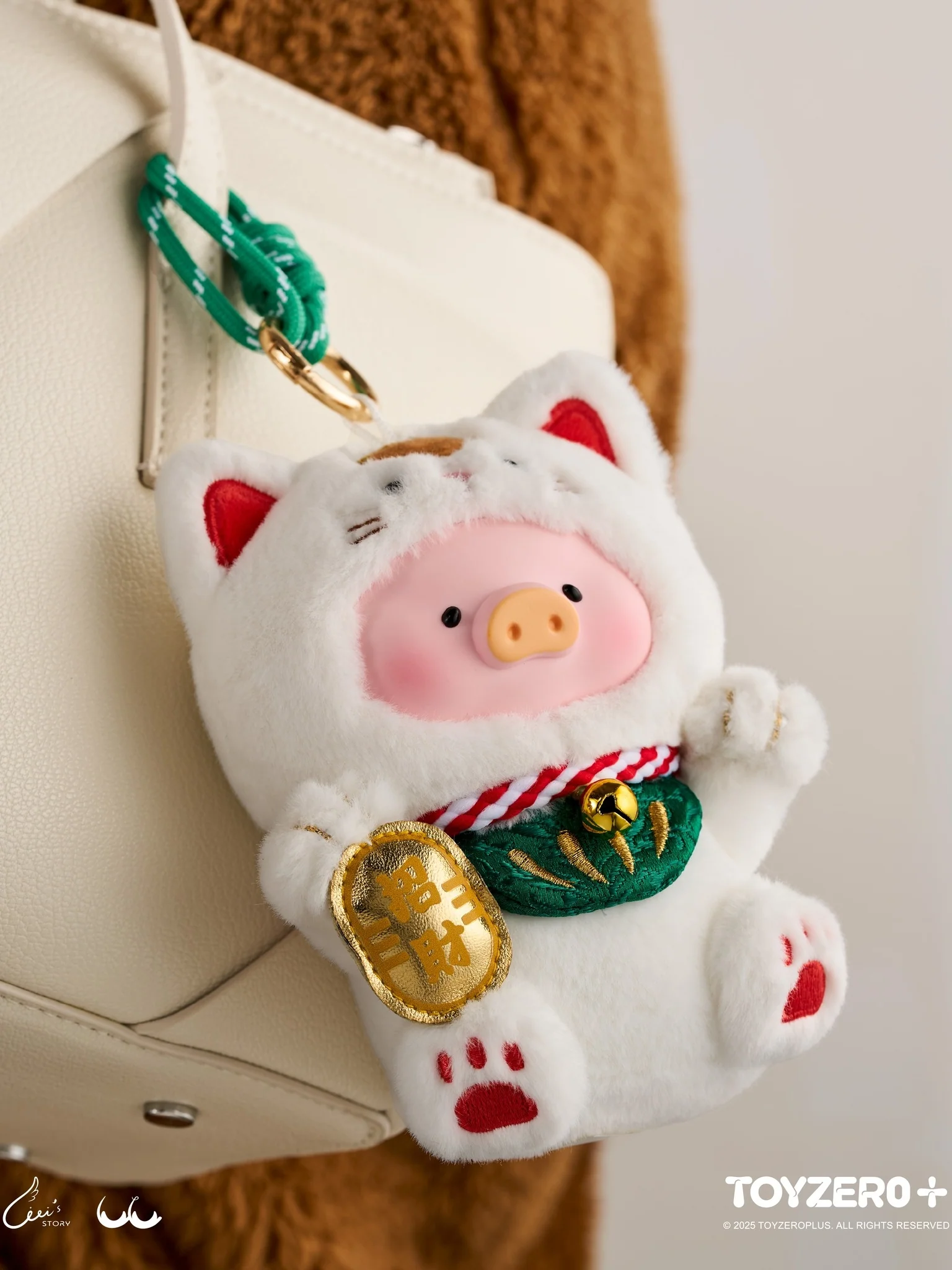 LuLu the Piggy - “Lucky Meow On My Hand” Vinyl Face Plush Keychain - Image 3